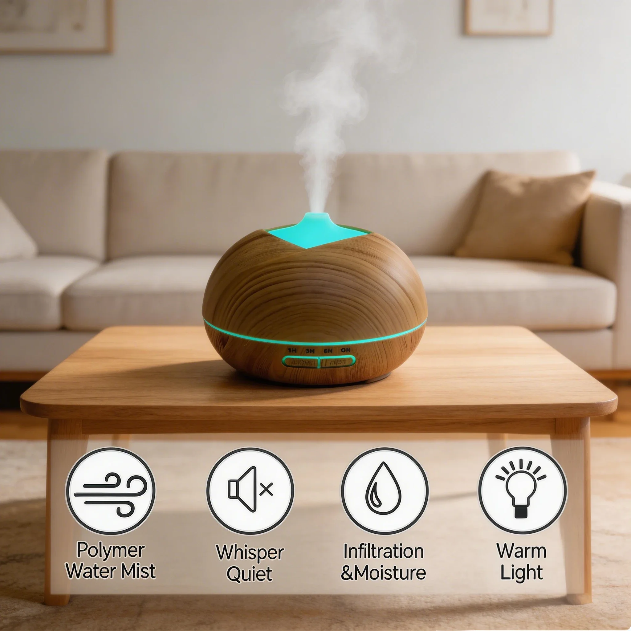 FirmHome Store500ml Essential Oil Diffuser Wood Grain Ultrasonic Humidifier 7 Colors LED Light 4 Timer Auto Shut-off Large Room