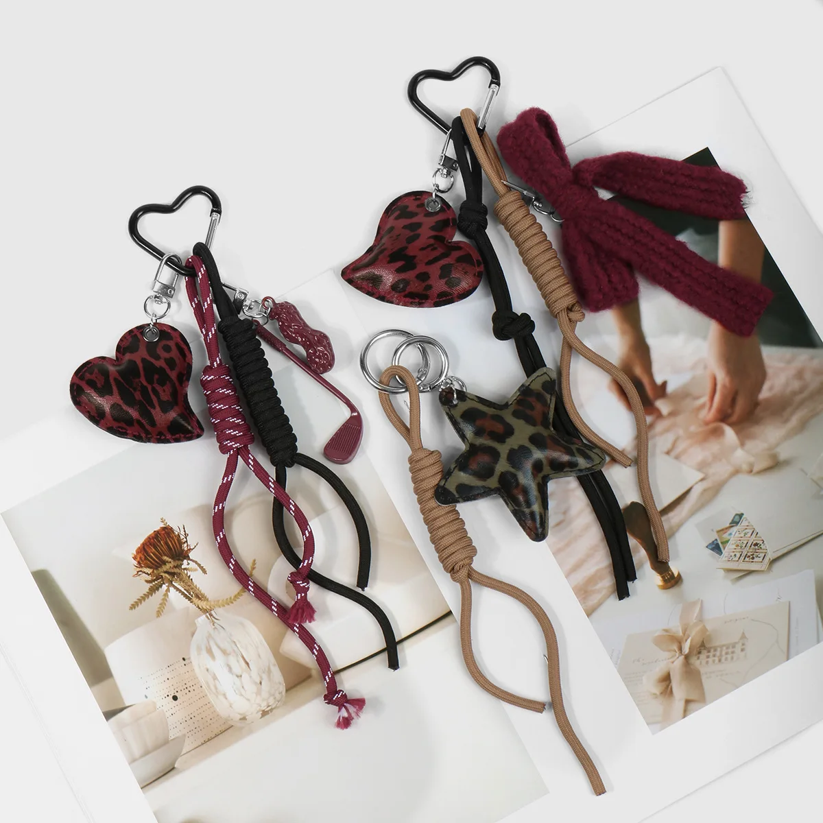 delicate Sweet Cool style fashion leather leopard print  love bowknot Key Chain Backpack pendant