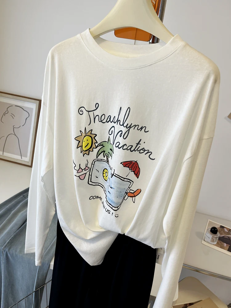 Locker sitzendes langes Sve-T-Shirt für Damen, Sommer, dünner Briefdruck, übergroßes Cover-up-Oberteil, bequemer, atmungsaktiver Sonnenschutz