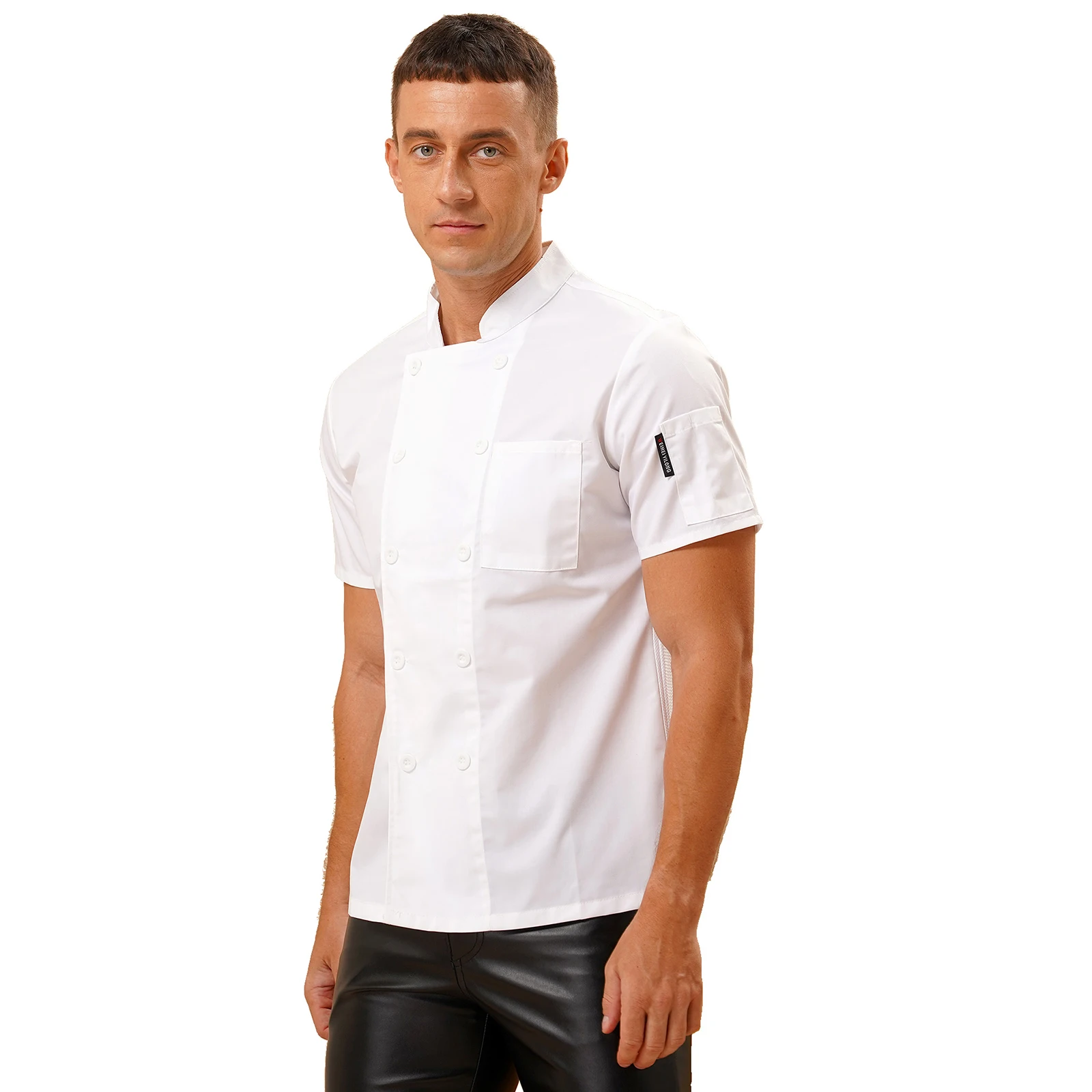 Jaqueta de Chef respirável manga curta masculina, Restaurante do Hotel, Uniforme de Cozinha, Camisa Chef, Stand Collar, Cozinheiros, Novo