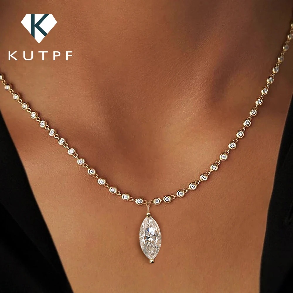 

3MM Round Bubble Moissanite Diamond Tennis Neclace With 3carat Marquise Cut Pendant Neck Chain For Women 925 Silver Fine Jewelry