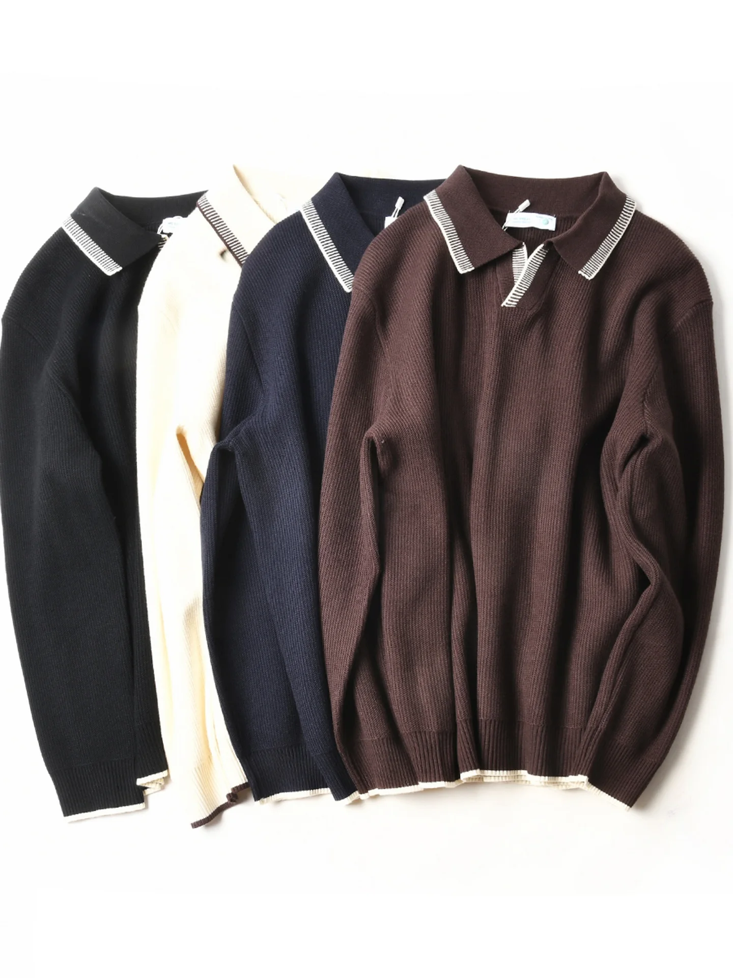 Soft American Style Knitted Sweater with Oystercatcher Collar Casual Autumn Winter Men's Fashion City Life Warm Thickened