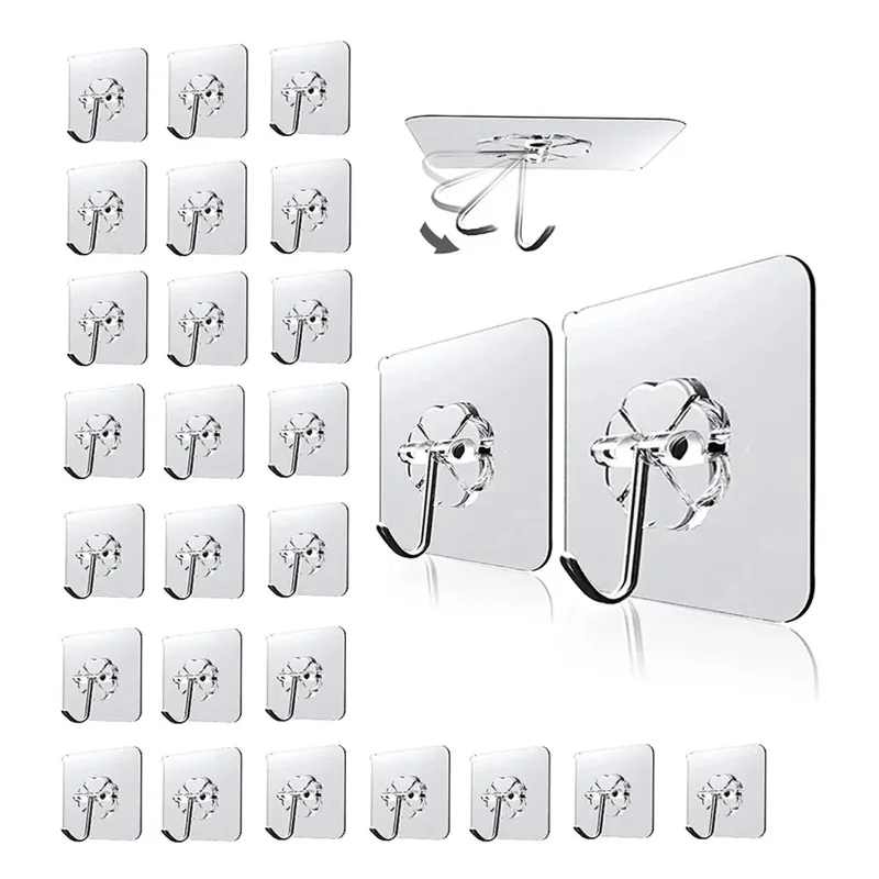 30pc Transparent Wall Mount Hooks - Strong Grip, Traceless, Easy Install, Multifunctional for Modern Decor