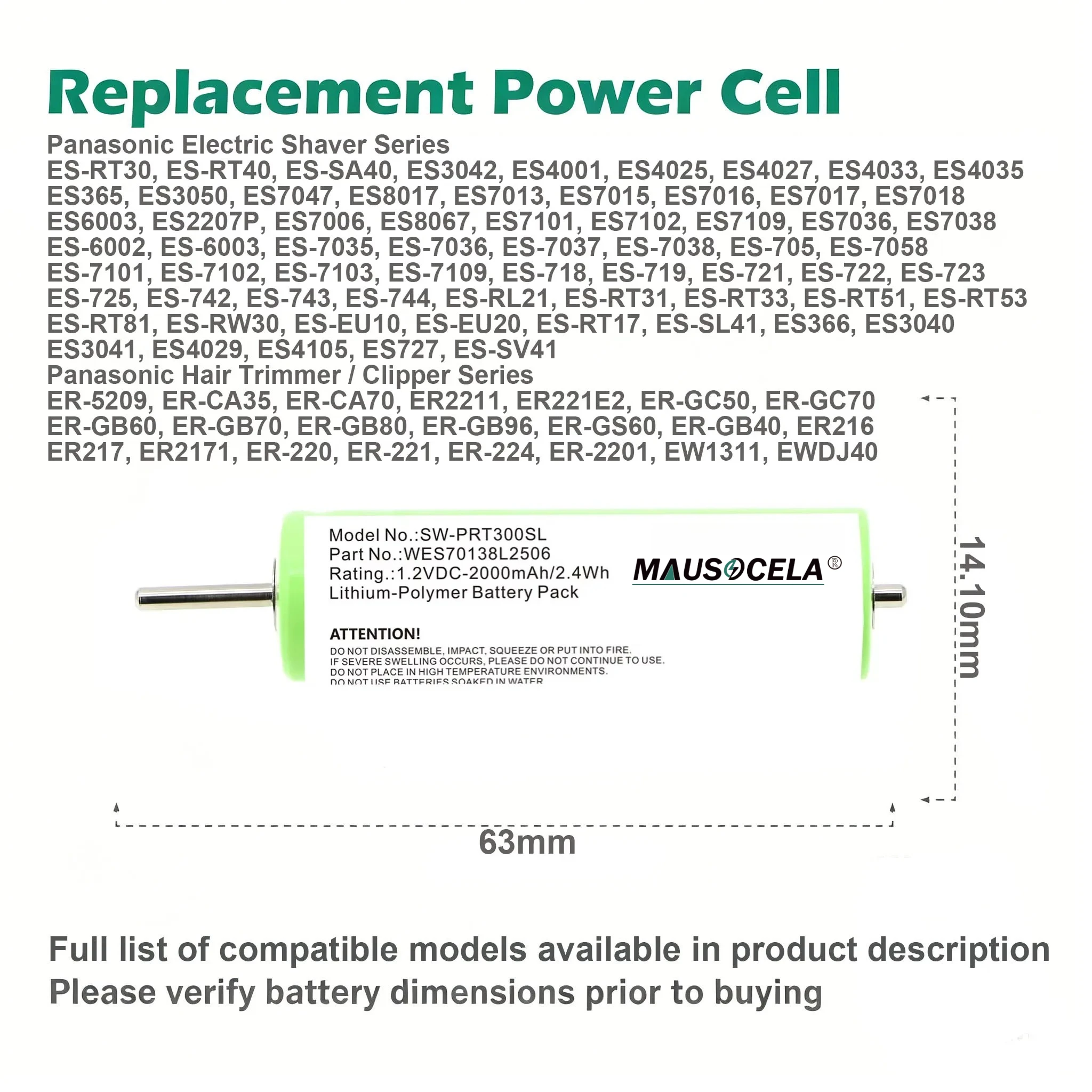 2000mAh Battery for Panasonic ES7035 ES7036 ES7037 ES7038 ES705 ES7058 ES7101 ES7102 ES7103 Electric Shaver Replacement Battery