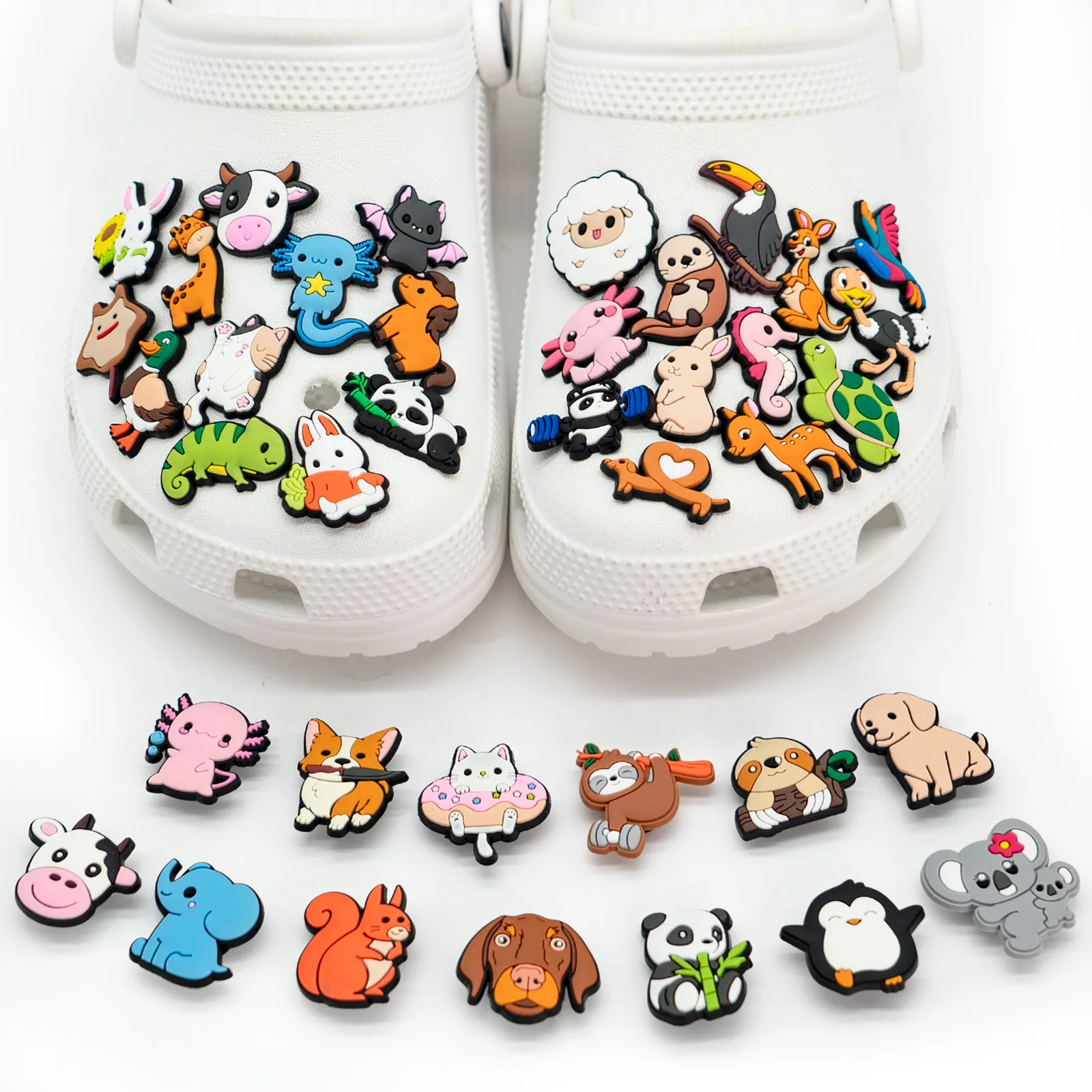 

50pcs PVC Animals Shoe Charms Pandas Cats Shoe Decorations Pins for Women Kids Favor DIY Gifts Sandal Accessories Clog Buckles