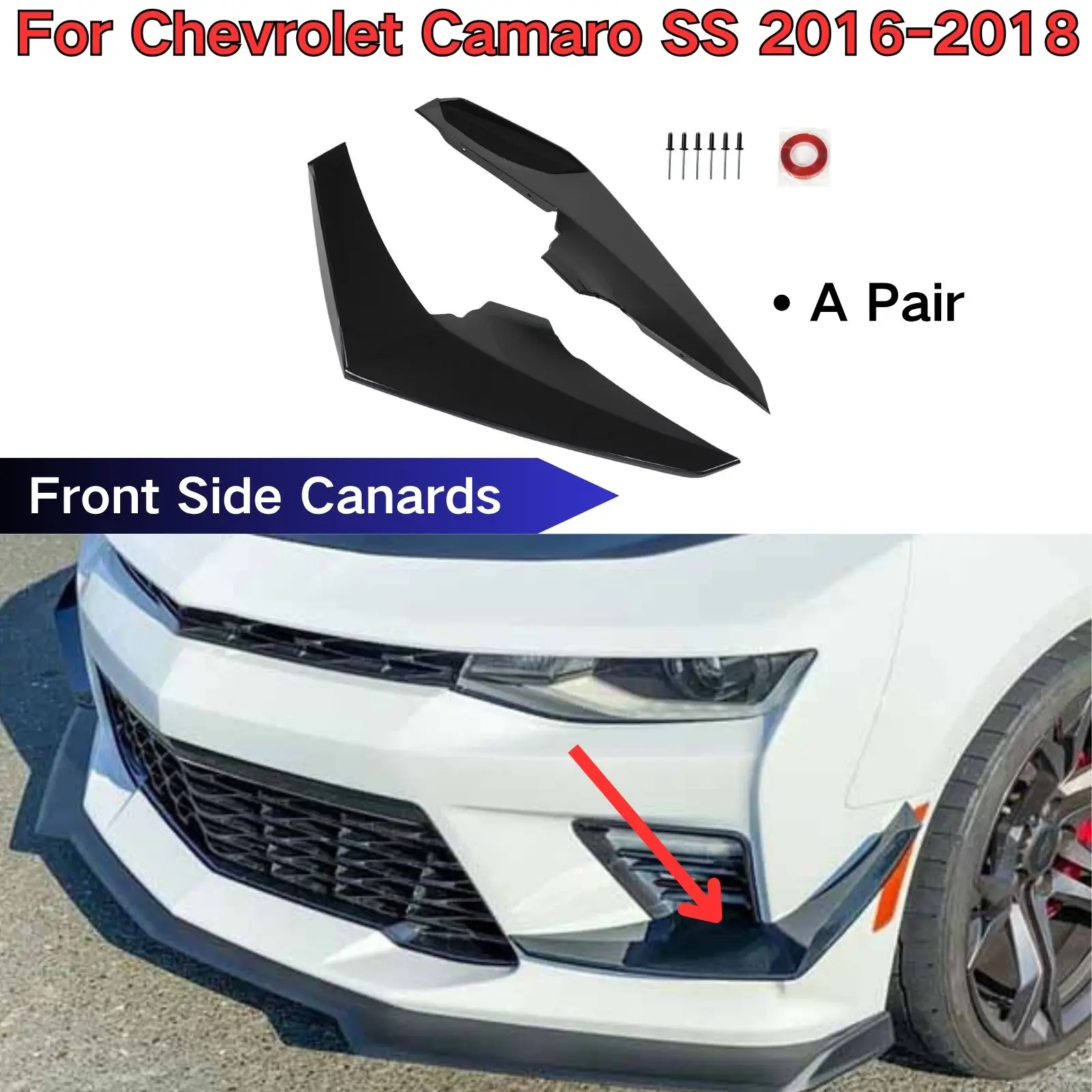 

Для 2016-2018 Chevrolet Camaro SS передние боковые канаты для дайвинга, спойлер, комплект кузова, автомобильные аксессуары, углеродное волокно, принт, АБС-пластик