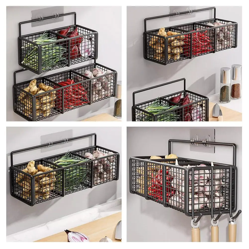 Multifunctional Kitchen Wall Mounted Scallion Ginger Wall Perforated Storage Storage Non Rack Garlic Basket ﻿ Hanging X1M1