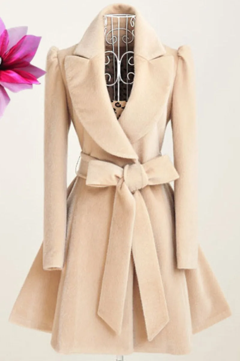 European Belted Wool Coat Women's Slim Fit Trench Casual Overcoat