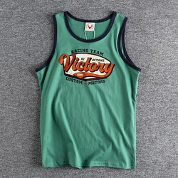 432# Summer New American Retro Sleeveless O-neck Letter Printed T-shirt Men's Fashion 100% Cotton Washed Casual Sports Vest Tops