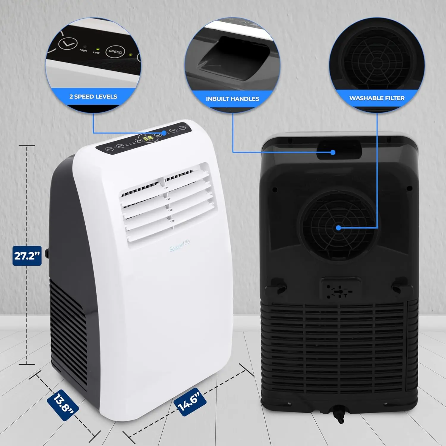 AC portabel 3-in-1 dengan fungsi Dehumidifier bawaan, Mode kipas, Remote kontrol, Kit knalpot pemasangan jendela lengkap