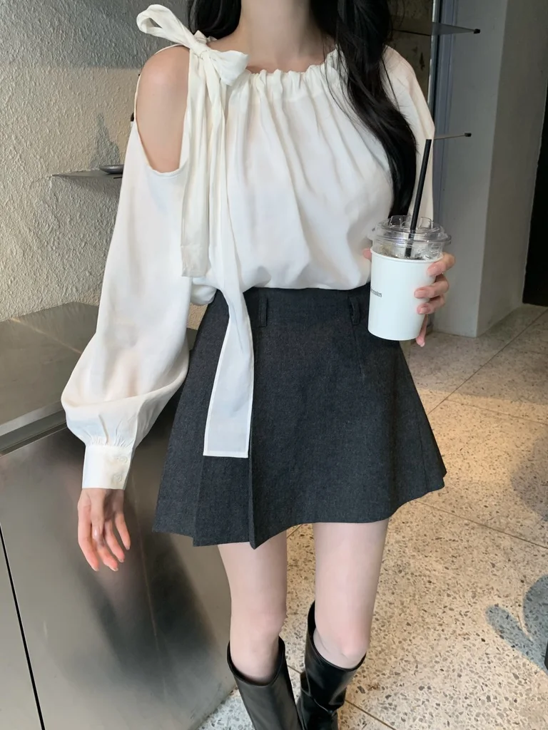 

Sexy oulder Bared irt Women round Ne Pleated Tube Top Knot Tie Sweet Anti Aging Subtle Office Sle Loose Fit...