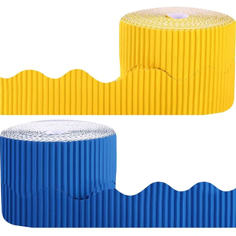 Efficient 4 Rolls Bulletin Board Borders Scalloped Border Decoration Background Paper For Decorative Borders (Yellow And Blue)