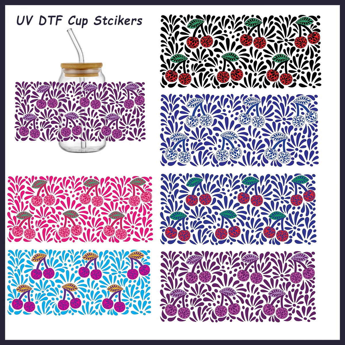 

Очаровательные виниловые наклейки с вишневым цветочным узором для стаканов 16 унций, УФ-печать, для поделок своими руками, водонепроницаемые, легко переносимые