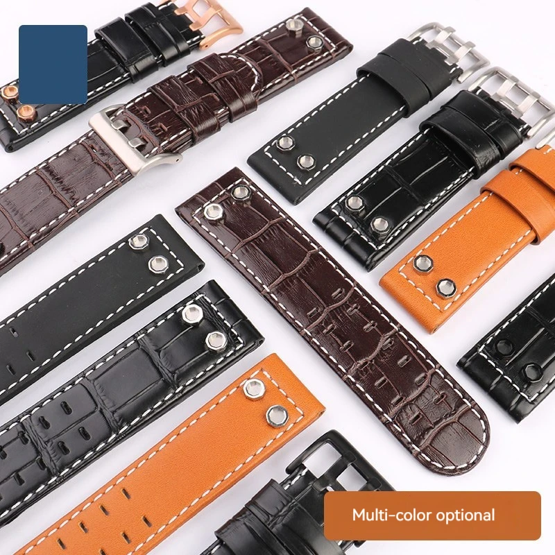 Genuine Leather Watchband for Hamilton Khaki Aviation Field Series H776165/H77696 with Rivets Strap 24mm 22mm Men Watch strap