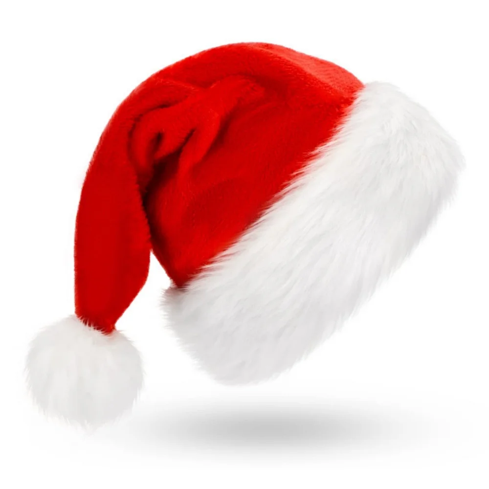 Red Fluffy Christmas Hat Adult Kids Santa  Claus Hat Soft Plush Cap Merry Christmas Decoration New Year Festive Party Gift