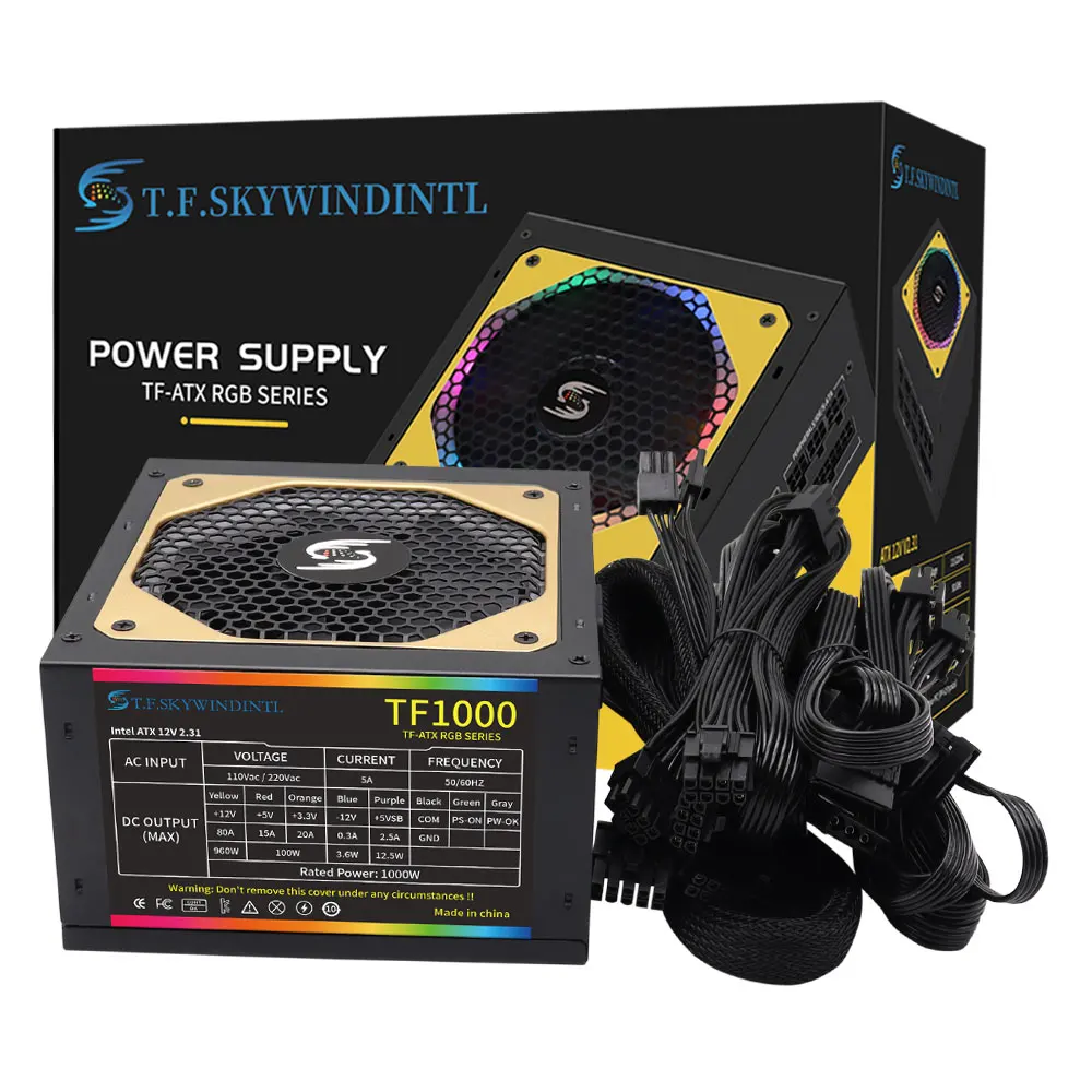 

1000W ATX Desktop Computer Power Supply Gaming Quiet 120mm RGB Fan With RGB control switch PC PSU Power Supply