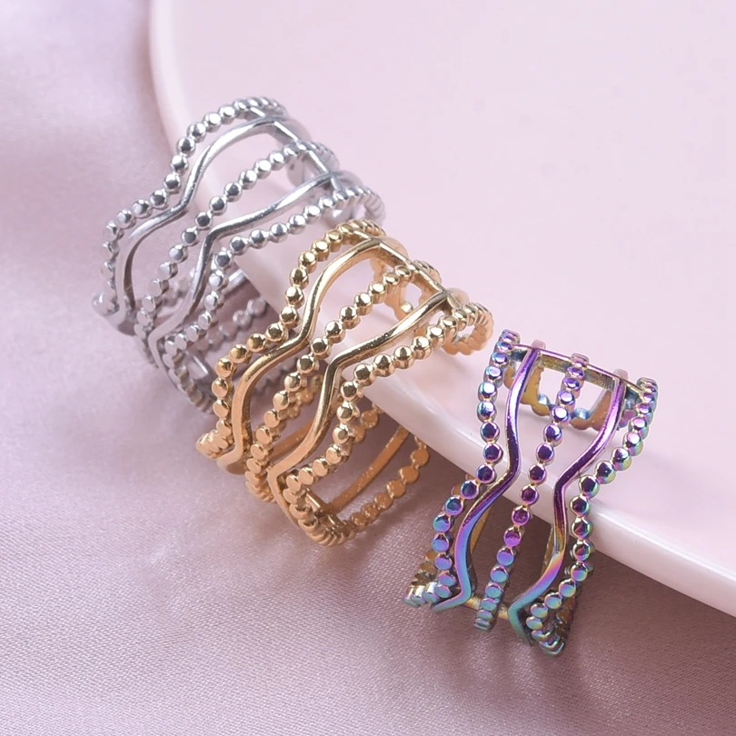 10pcs 304 Stainless Steel Rings for Women Men Vintage Adjustable Finger Jewelry Hollow Square/Circle/Pattern Ring DIY Accessory