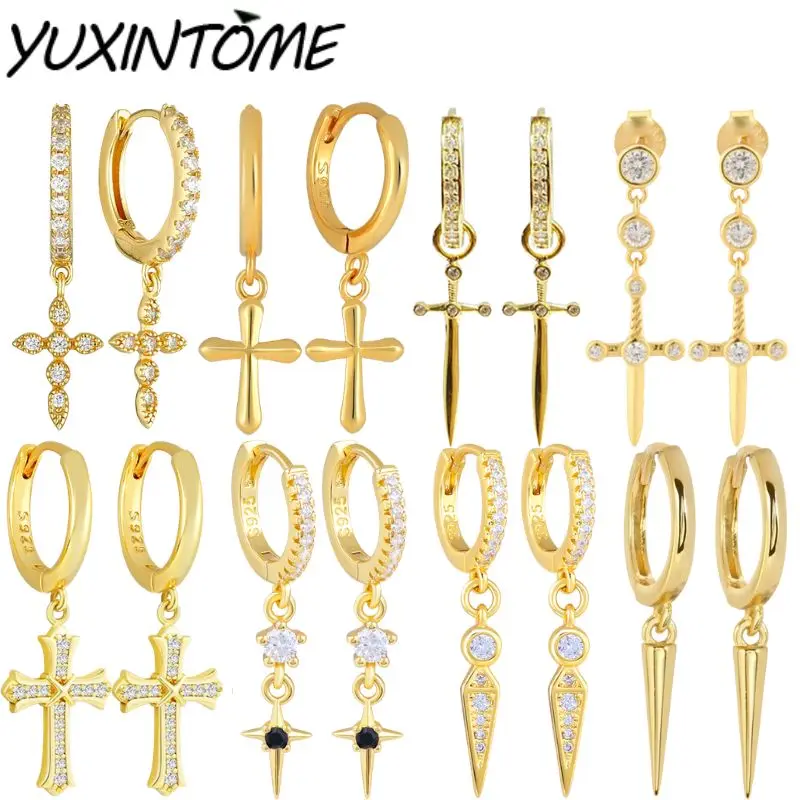 

Стерлингового серебра 925 пробы, игла в стиле панк, подвесной конус с заклепками, маленькие серьги-кольца для женщин, ювелирные аксессуары золотого цвета