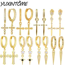 925 Sterling Silver Needle Punk Style Hanging Rivet Cone Pendant Small Hoop Earrings for Women Gold Color Jewelry Accessories