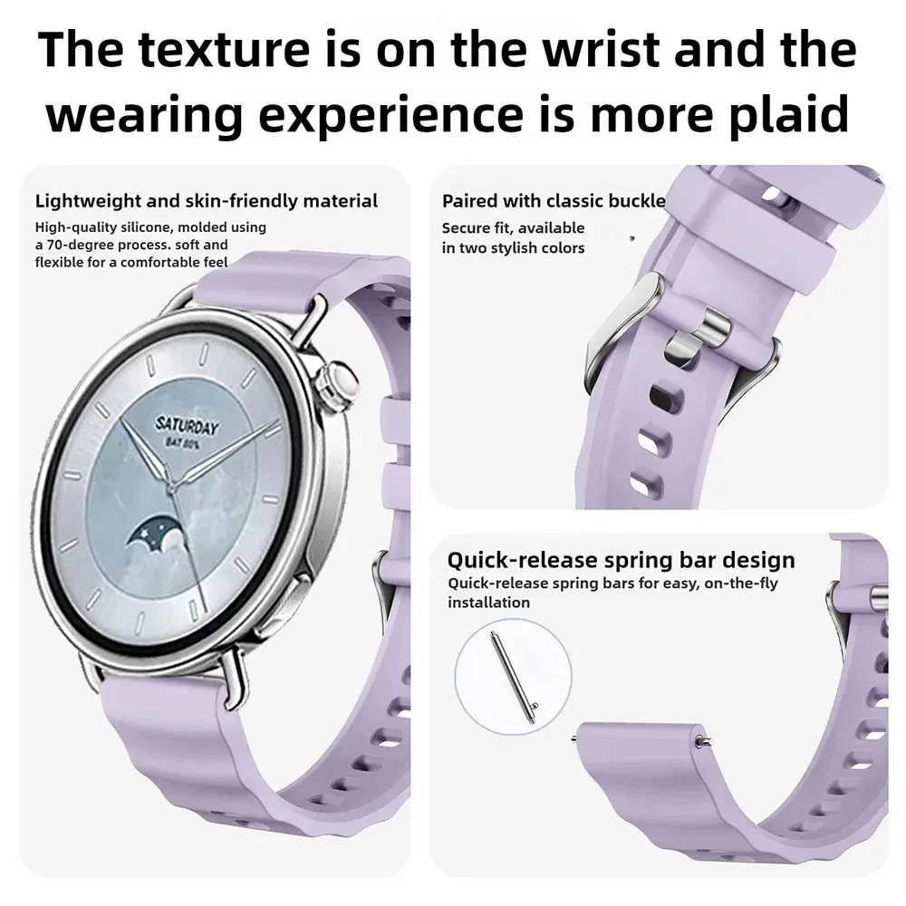 18mm Wave Silicone Strap for Xiaomi Watch S4 41mm Huawei Watch GT6-5-4 41mm Soft Breathable Bracelet OPPO Watch X3 Mini/X2 Mini