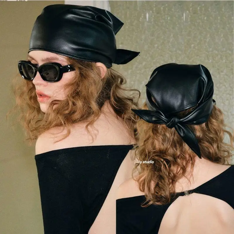 

Ретро пикантный платок из искусственной кожи, женский летний платок Y2k, квадратный шарф, платок в стиле хип-хоп, корейская серия, универсальная повязка на голову, шарф для волос