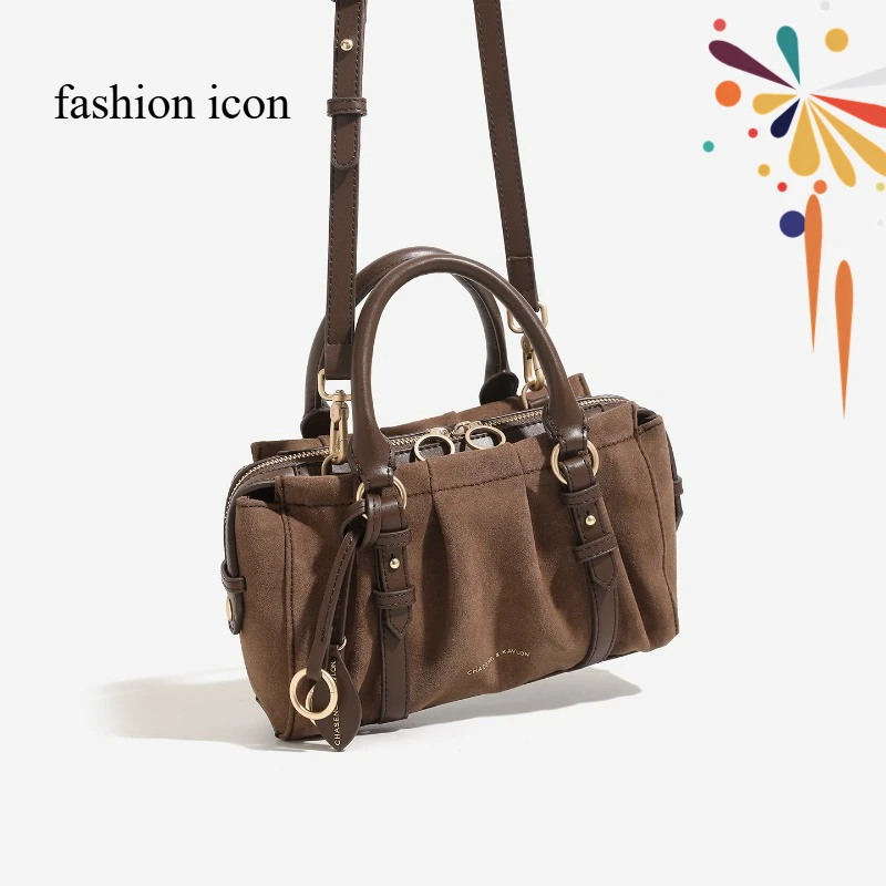 

Дизайнерская ретро-сумка Boston из замши с плиссировкой для женщин, осень-зима 2026, из вощеной кожи, через плечо, в стиле модных инфлюенсеров