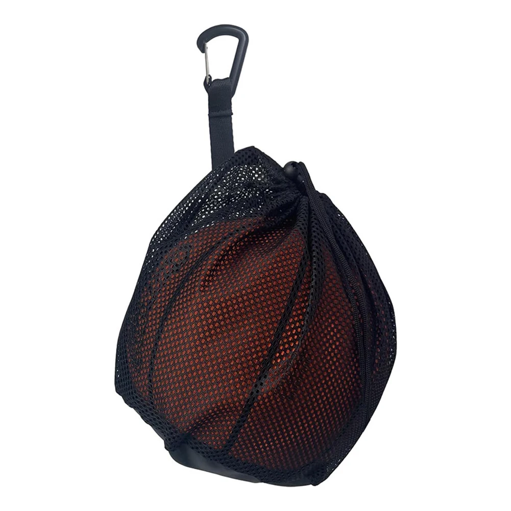 Single Ball Bag with Zipper Pocket Mesh Carry Bag Drawstring Sling Back Bag for Carrying Basketball Volleyball Soccer Football