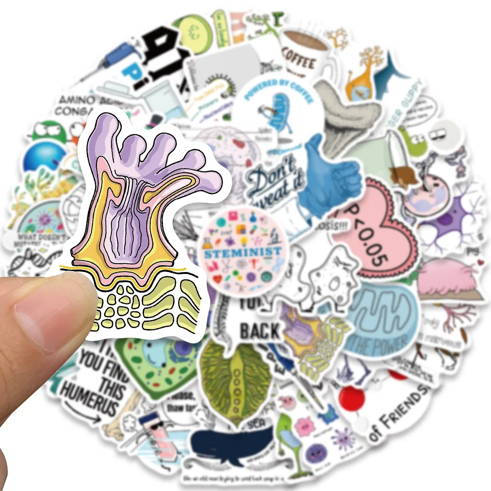 50Pcs INS Novelty Cute Kawaii Biology Series Stickers PVC Waterproof Stickers Decals For Kids Boys Girls Toys Gifts