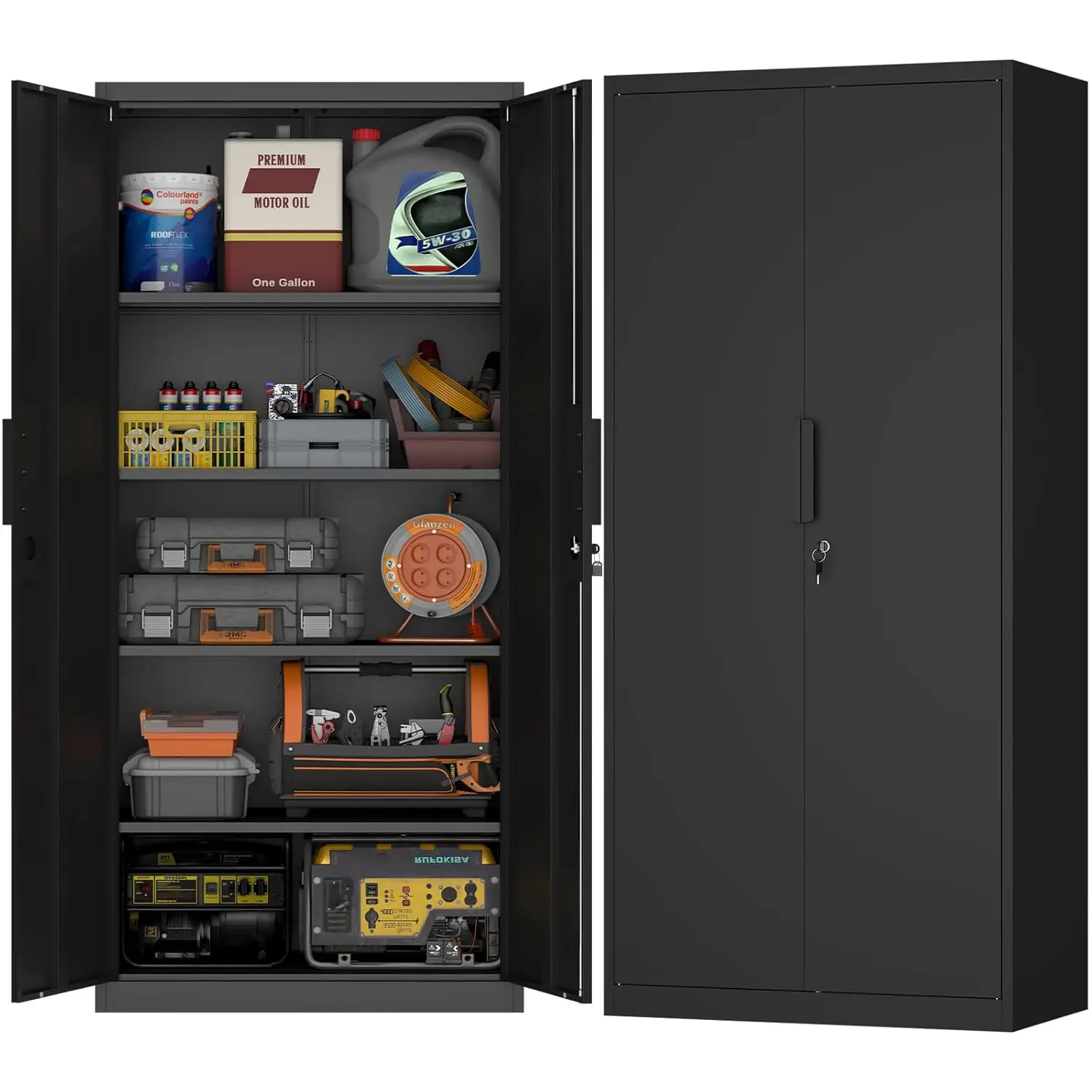 

71" H Metal Garage Storage Cabinets, Locking Black Storage Cabinet with Doors and Shelves, Metal Tall Utility, Customized