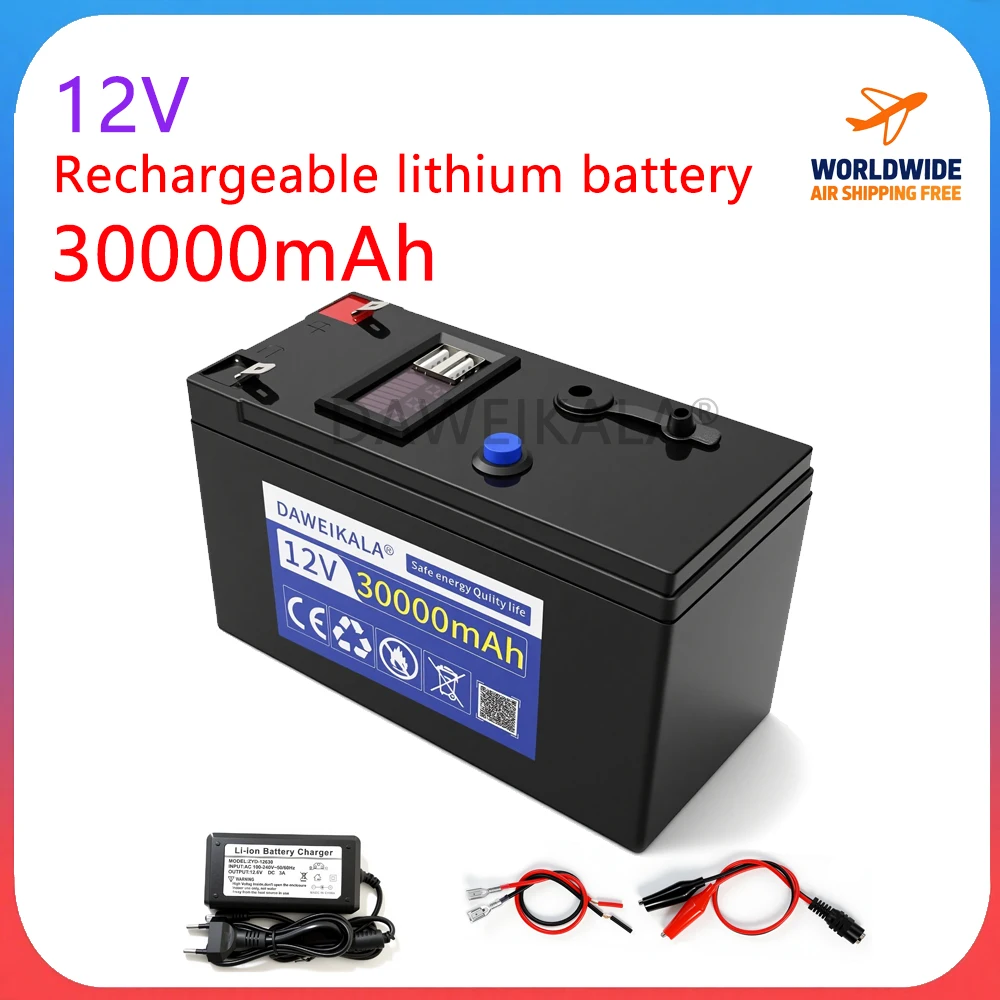 12V 30000mAh Rechargeable Li-ion Battery Pack for Electric Toy Car LED Strip Lights Outdoor Power Supply Power Bank