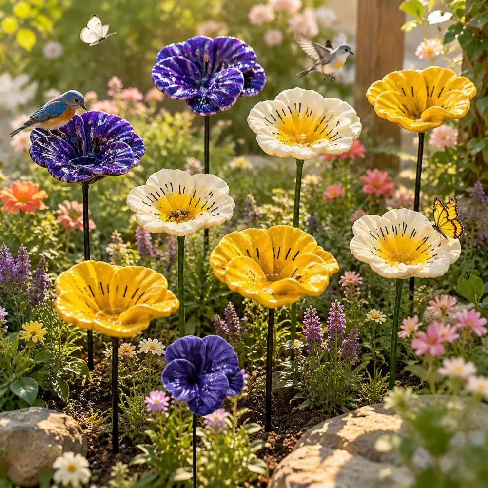 Pollinator Water Station Handmade Ceramic Bee Water Feeder Mini Pollinator Garden Stake Colorful Butterfly Bird Bath for Outdoor