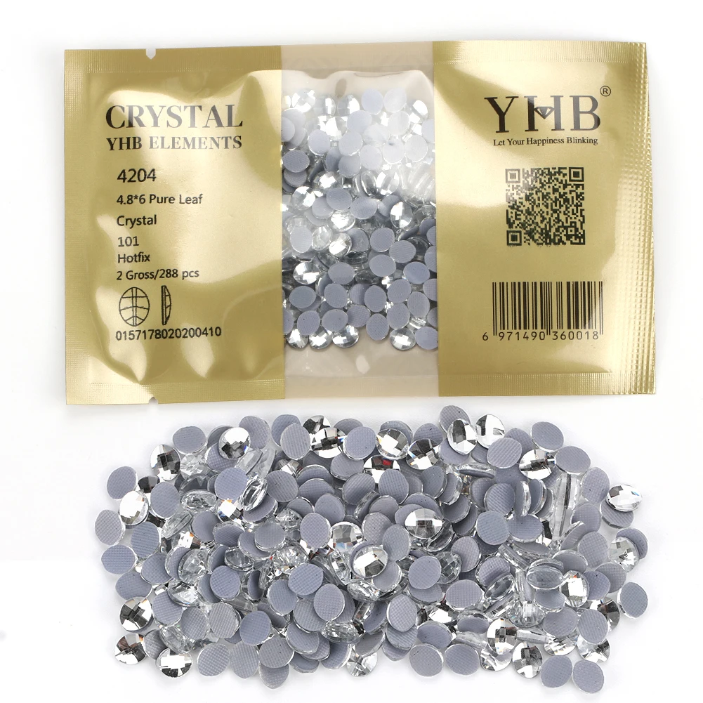 YHB 288Pcs Glitter Crystal Cristales Strass Flatback Hotfix Pure leaf Shaped Rhinestones For Shoes uñas Fabric Garment Nail art