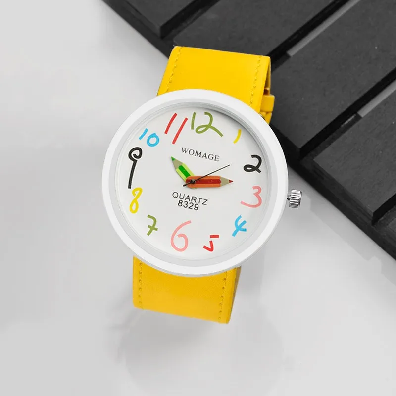 Moda Casual carino orologi per bambini matita puntatore Design orologio da polso per bambini colorato quadrante grande orologio da ragazza ragazzi