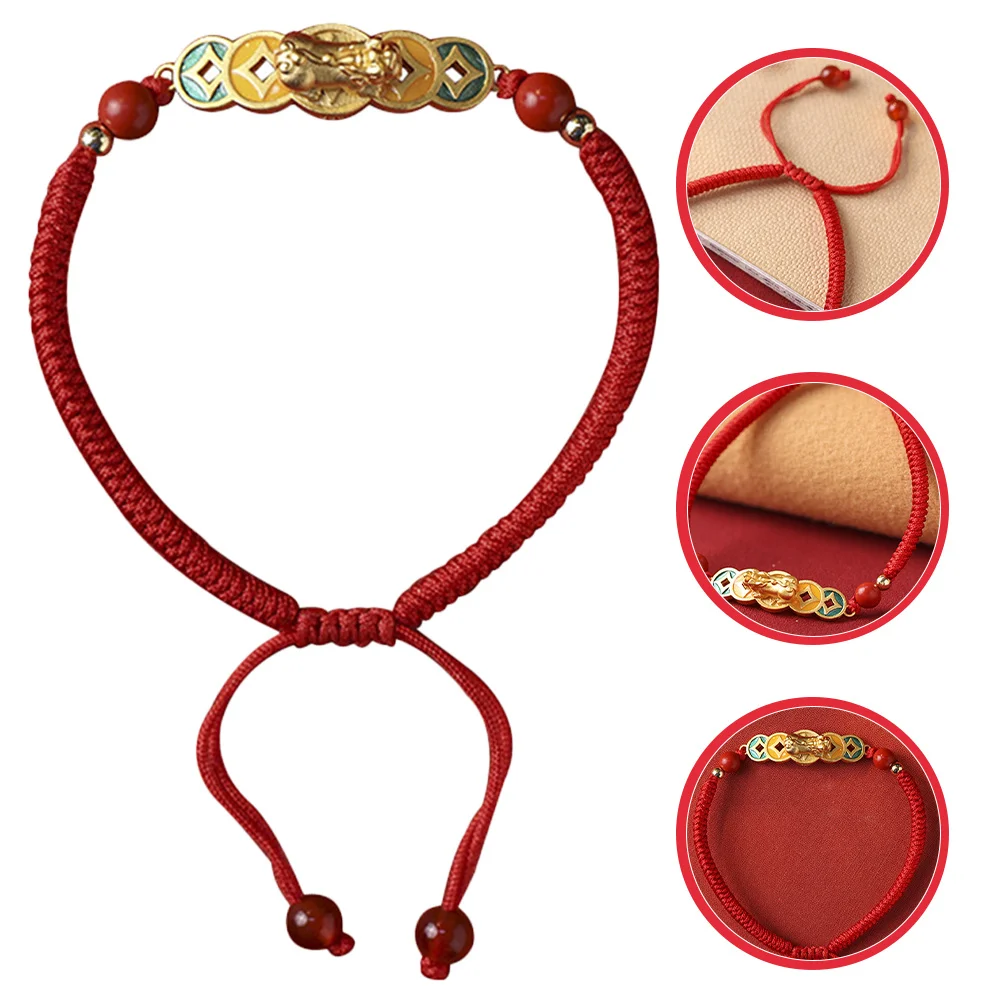 

Pi Red String Bracelet Adjustable Vintage Chinese Coin Charm Rope Woven Wristband for Women Men Friendship Gift