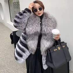 Fur Short Jacket Women's Overcoat Fashion Mink Wool Silver Fox Fur Collar Loose Casual Warm Parka Coat 2023 Autumn Winter New