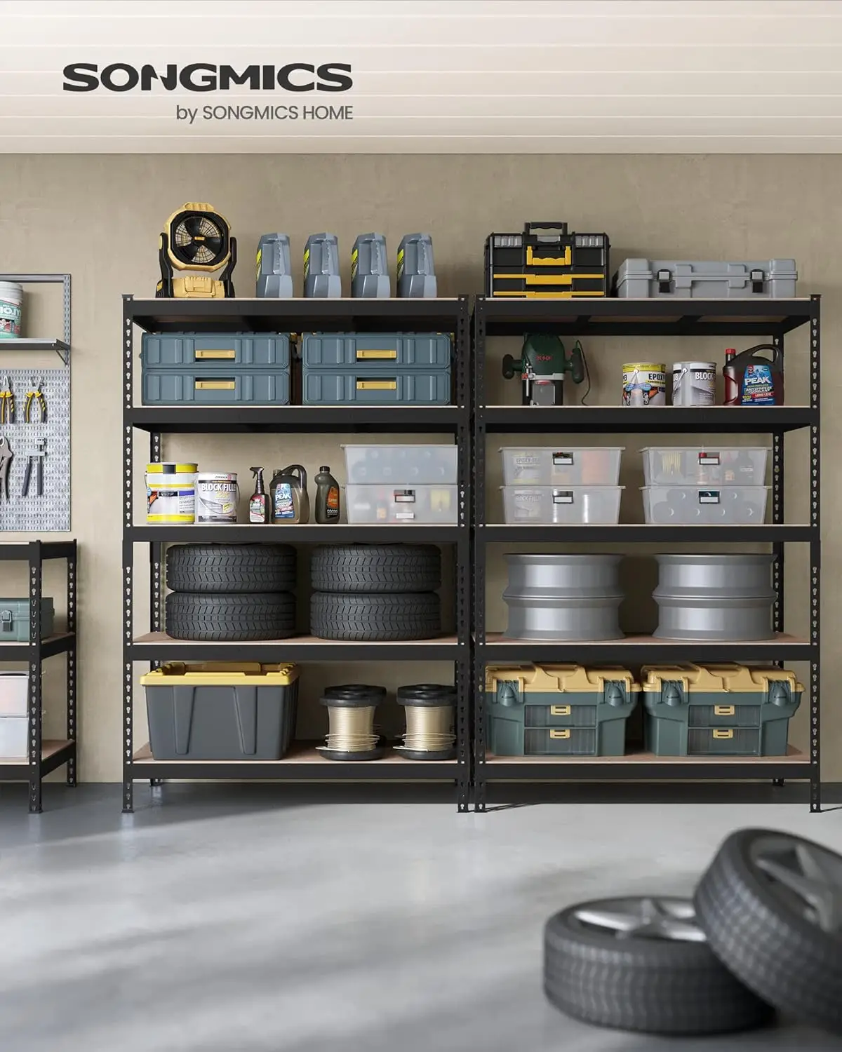 Songmics 5-Tier Storage Shelves, Set Of 2 Garage Storage, Boltless Assembly, Adjustable Shelving Units, 23.6 X 47.2 X 70.9