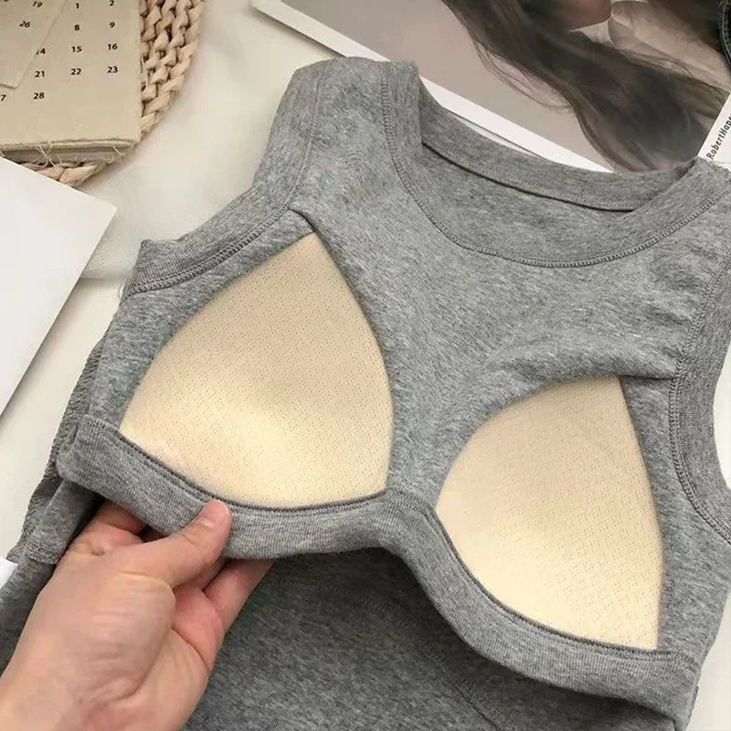 Y2k Girls Sexy Crop Tops Female Seamless One-piece Sports Bra Lingerie Underwear Female Summer Vest Camisole with Chest Pads