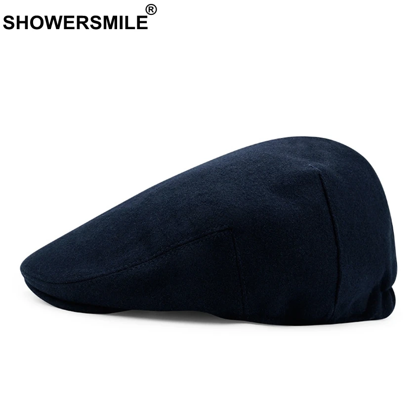 SHOWERSMILE-boina azul marino Unisex, gorro de lana, grueso, cálido, ajustado, clásico, Vintage, pico de pato, hiedra, Invierno