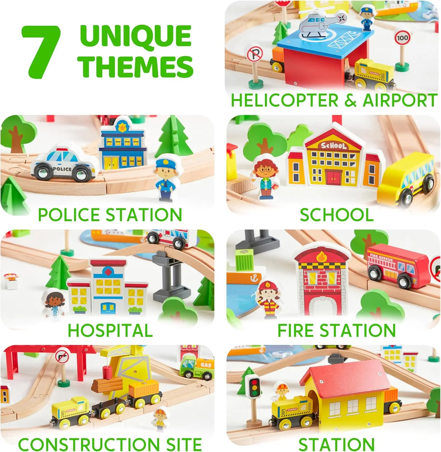 110PCS 나무 기차 세트 - 어린이용 자석 기차와 나무 트랙 세트, 3-8세용, 도시 풍경 철도 세트, 완벽한 크리스마스 선물