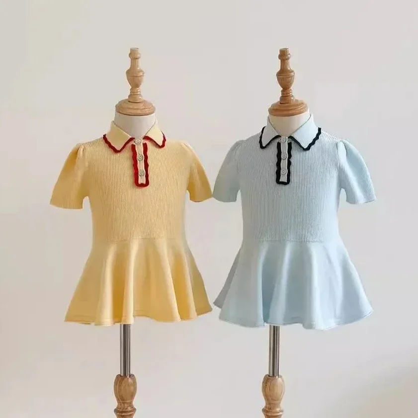 

Knitted Dress 2025 Spring and Summer New Korean Fashion Cute Casual Contrast Collar Soft Knitted Dress