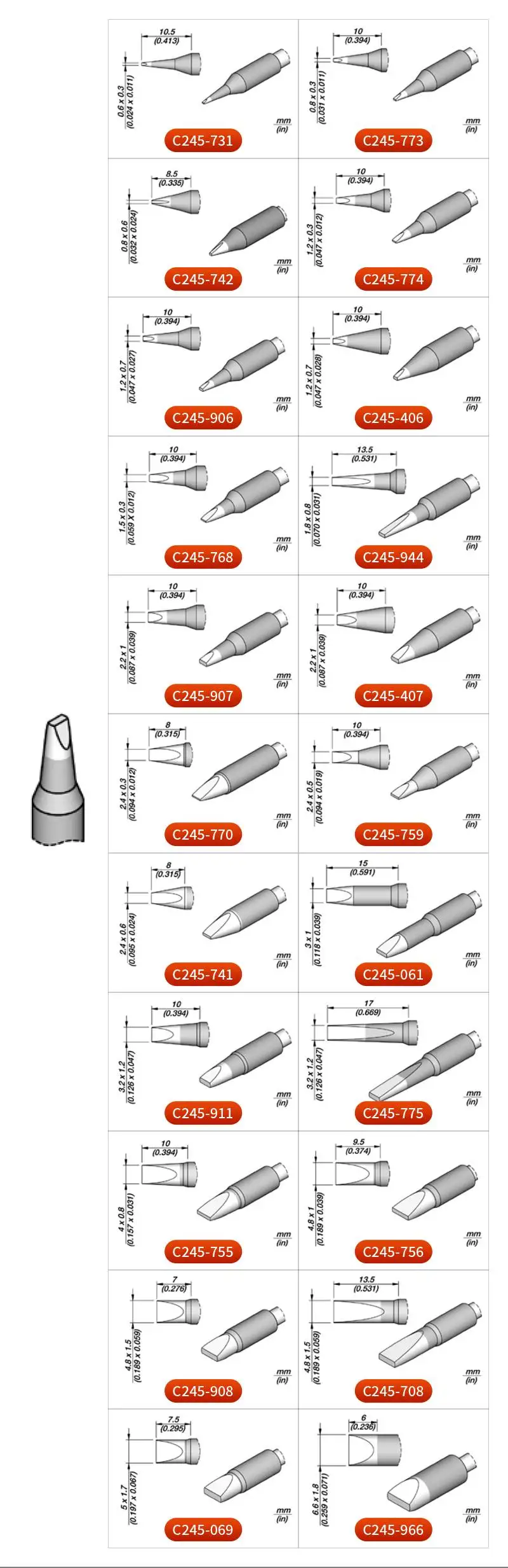 Original JBC C245 Series Universal Lead Free Soldering Iron Tips Work With T245 Handle CDB Station Perfect for SMD Tool Repair