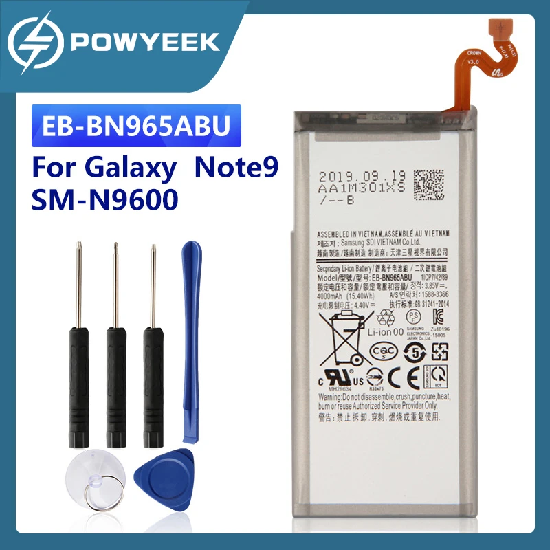 

Lithium Replacement Battery EB-BN965ABU For Samsung Galaxy Note9 Note 9 SM-N9600 N960F N960U N960N N960W 4000mAh