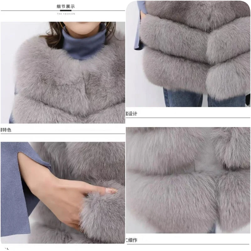 Natural Fox Fur Vest 100% True Fox Fur Vest Autumn and Winter Warm Jackets Women's Long Plush Natural Raccoon Fur Fox Long Shirt