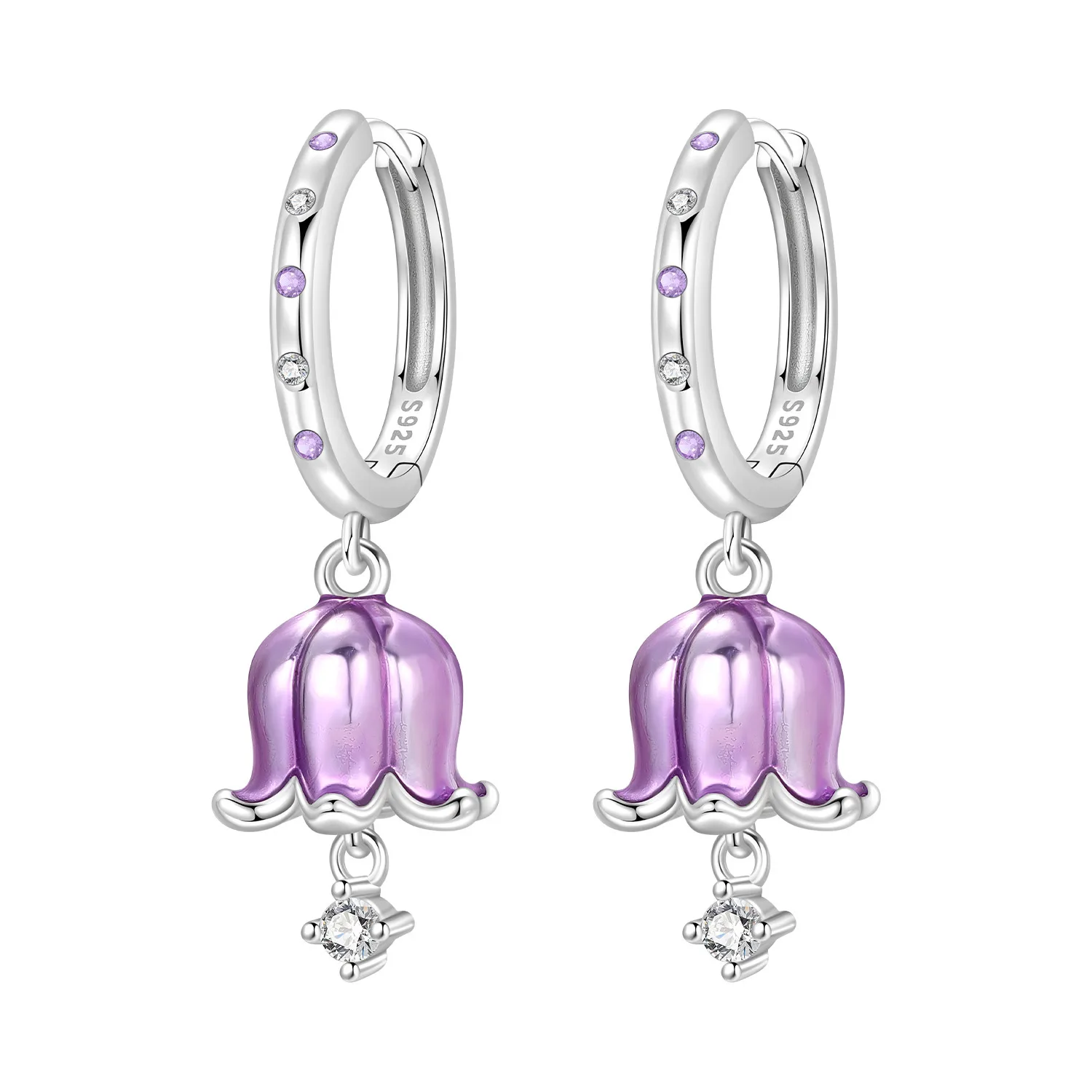 Original 925 Sterling Silber Ohrringe, Vielseitige Exquisite Hellviolette Rosa Blumen-Schmetterlings-Ohrringe, Schmuck für Frauen zum Geburtstag – Detail 1