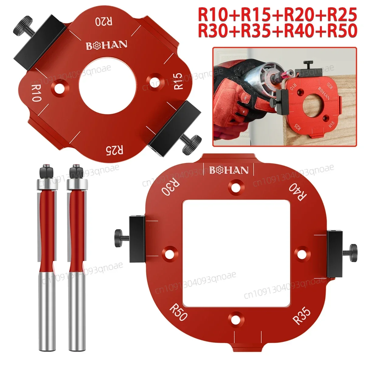 

2Pcs Trimming Machine Cutting Fillet Template R10 to R40 R-angle Arc Template Aluminum Alloy Router Corner RadiusTemplates