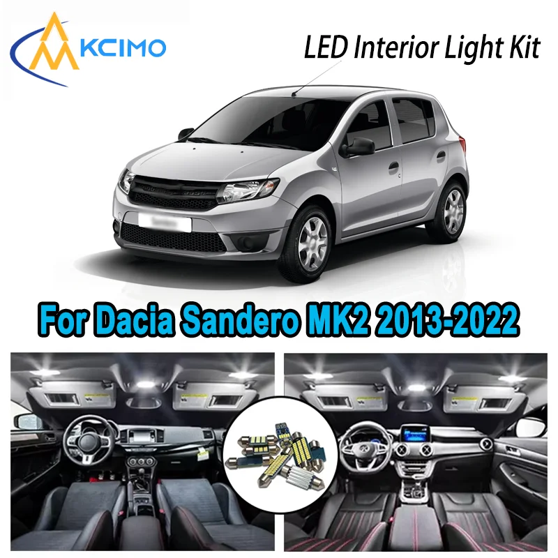 

Комплект яркого светодиодного внутреннего освещения премиум-класса для Dacia Sandero MK2 2013-2022 2014 2015, автомобильные лампы багажника с купольной картой и Canbus без ошибок