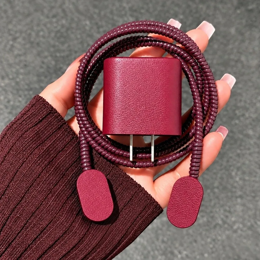 5Pcs/Set Portable Charger Protector Faux Leather Solid Color Charger Protective Case Lychee Pattern for iPhone 18/20W