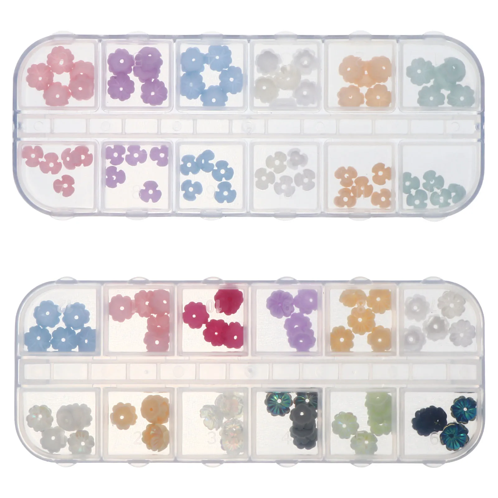 

2 Boxes Shell Flower Nail Art Stickers Bright Colors Real Artificial Nails Plastic Box Flower Decals Accessories Manicure Nail