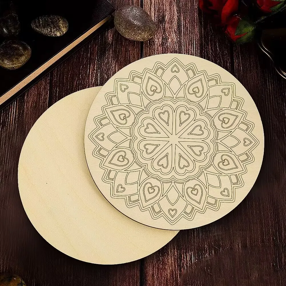 Mandala Round Wooden Board Laser Engraved Crystal Display Mat Magic Collection Tarot Game Props Tabletop Tea Cup Coasters 10cm