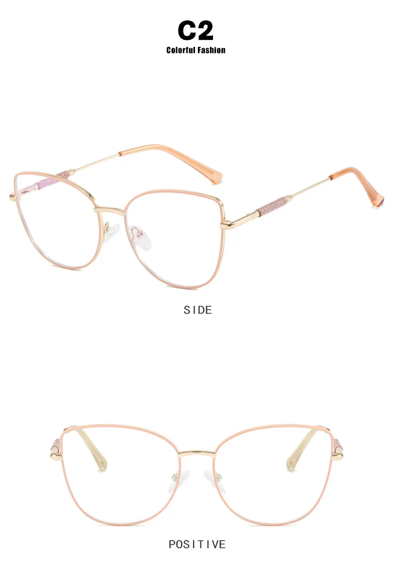 Neue Mode Marke Design Cat Eye Photochromism Rezept Lesebrille Frauen Anti Blau Licht Rahmen Klare Hyperopie Brillen – Detail 9